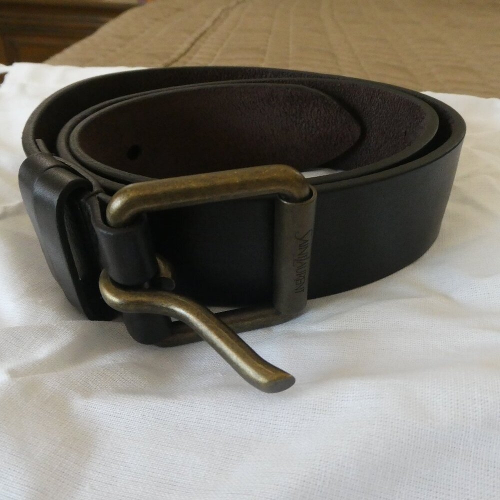 Yves Saint Laurent  Brown Saddle Leather BrassHardware Vintage Belt Size 30/32
